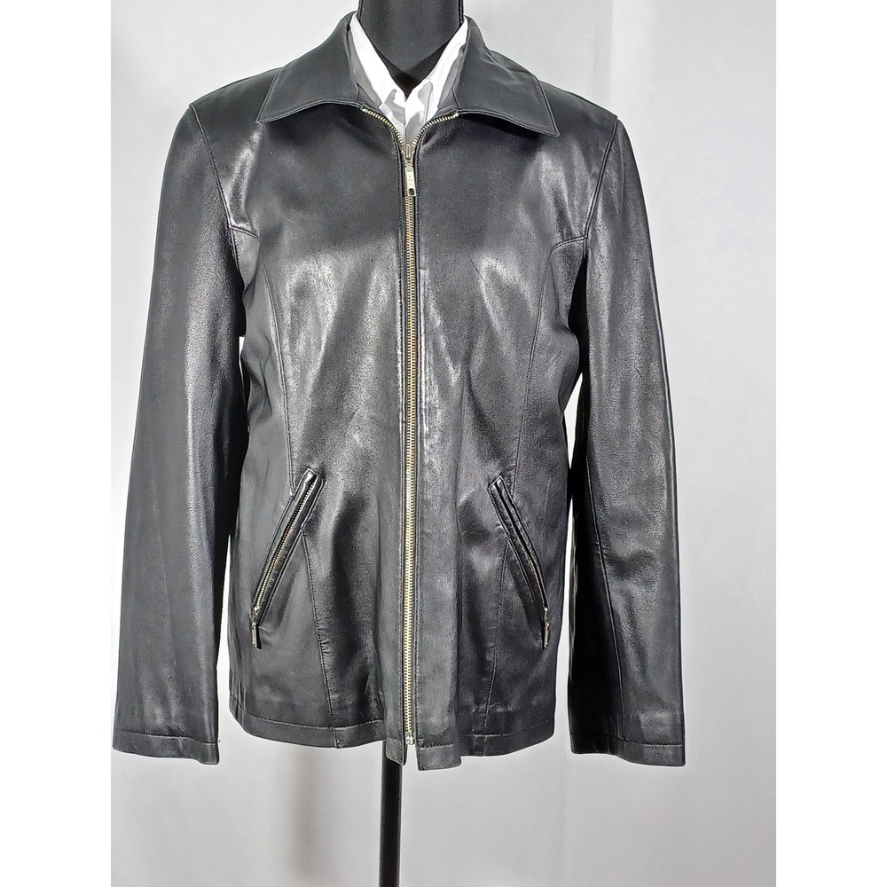 Mardini Jacket‎ Women's Small Black Leather Biker Full Zip Pockets Lined Casual